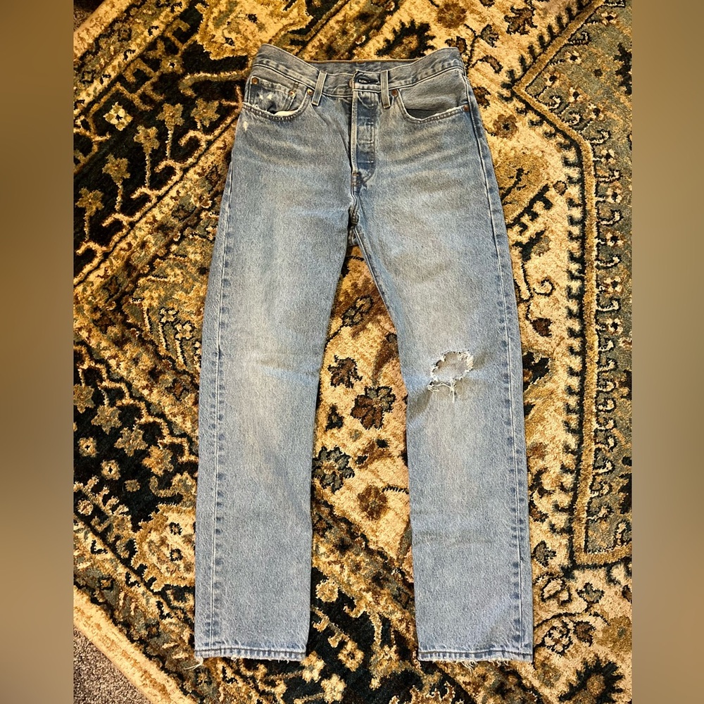 Levi’s 501 Light Wash Distressed Straight-Leg Jeans
